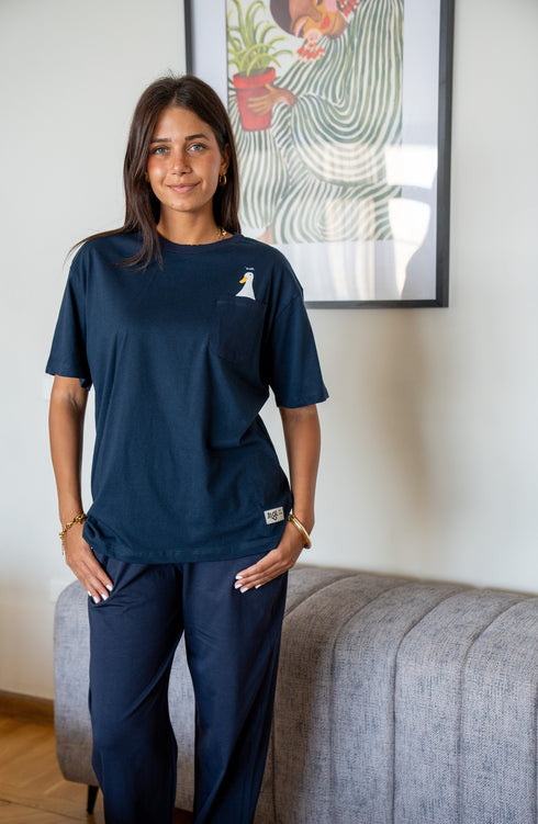 Women summer pajama set Duck T-shirt + Dark Blue Pants